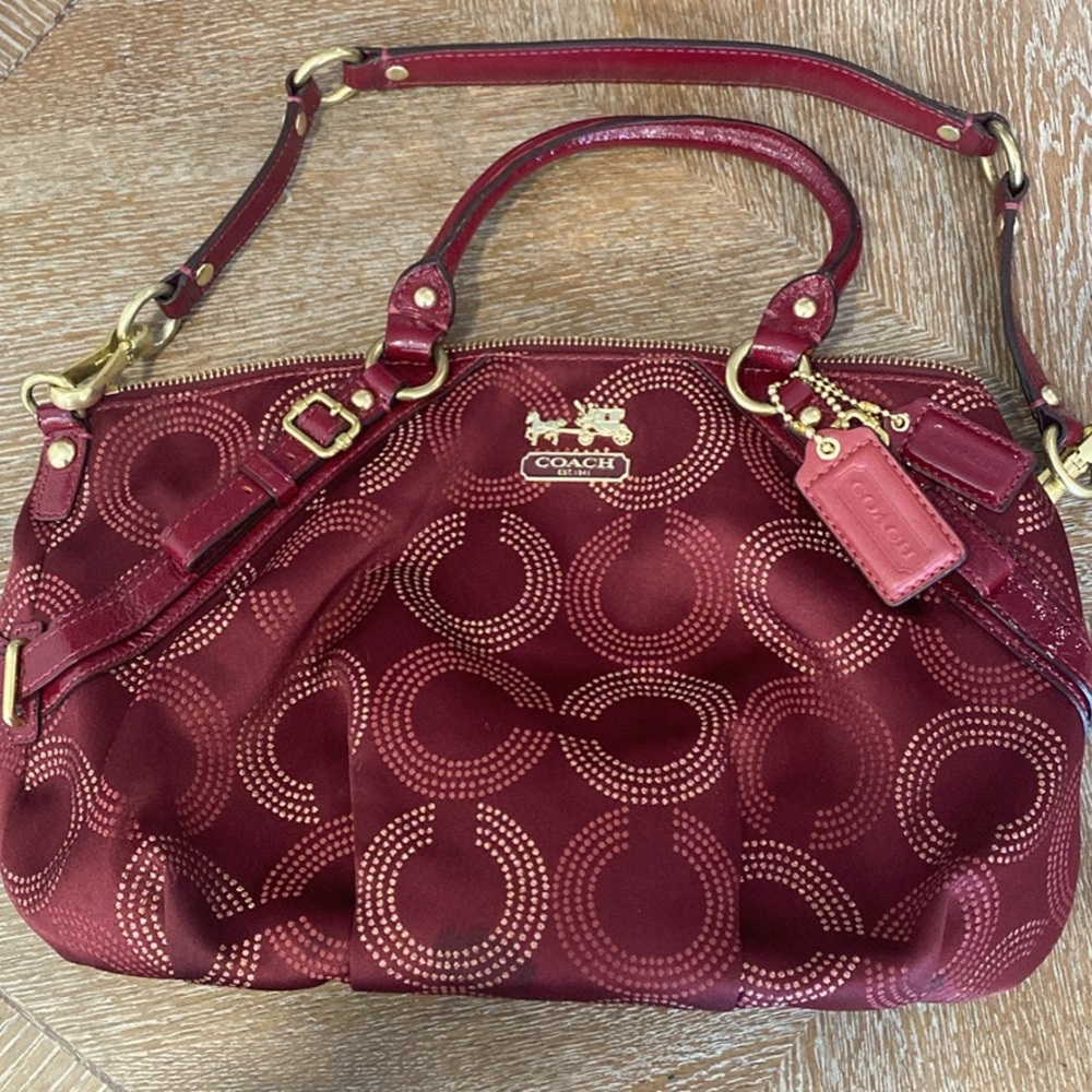 Coach Madison Sophia Dotted Op Art Crimson Red Satchel Bag 15935